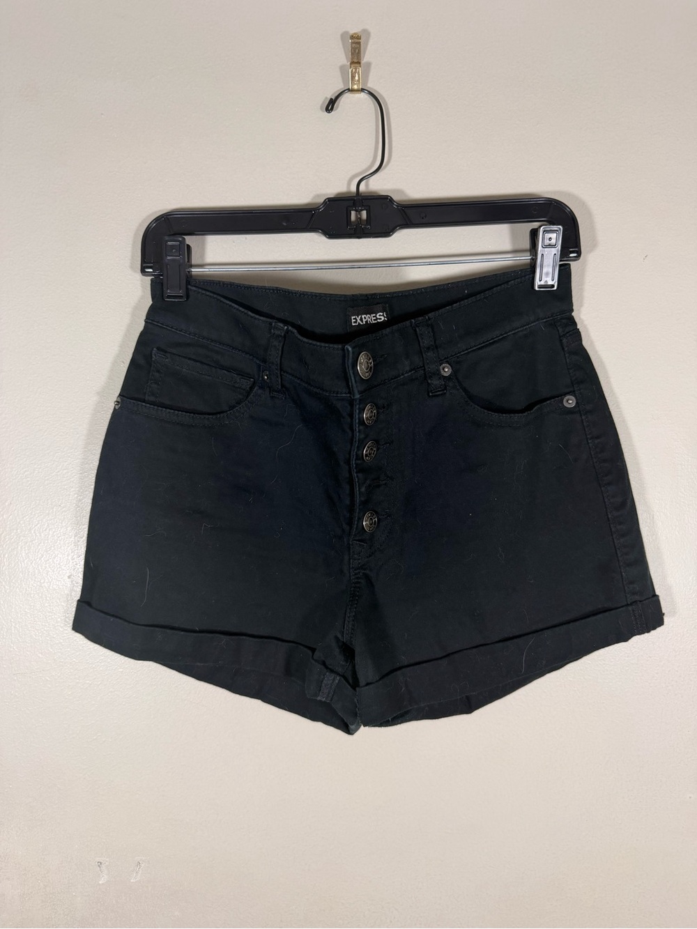 Express Black High-Rise Button-Front Denim Shorts